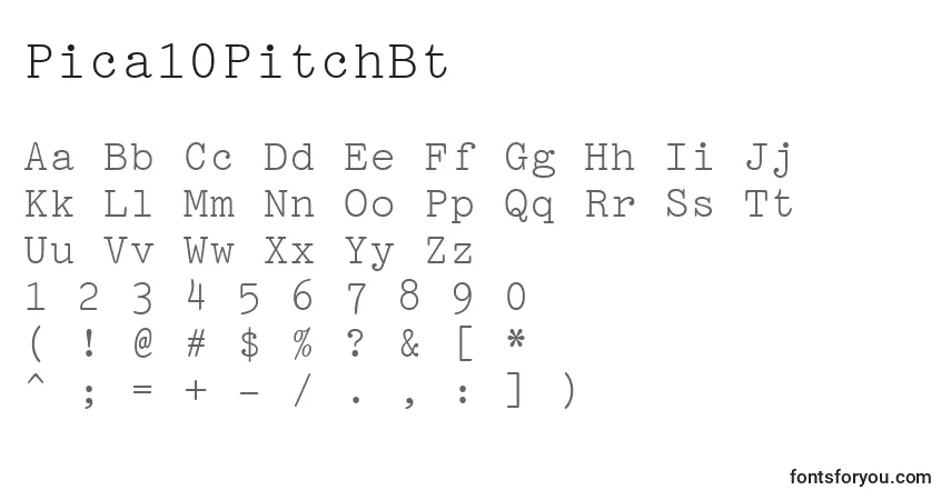 Шрифт Pica10PitchBt – алфавит, цифры, специальные символы
