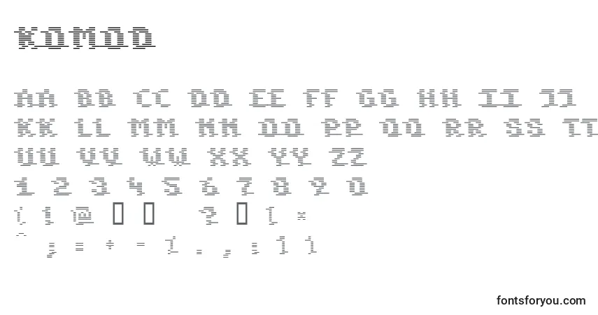 Czcionka Komod – alfabet, cyfry, specjalne znaki