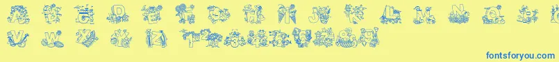 CrayolaKiddyFont-Schriftart – Blaue Schriften auf gelbem Hintergrund
