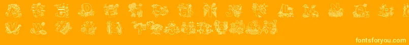 CrayolaKiddyFont-Schriftart – Gelbe Schriften auf orangefarbenem Hintergrund