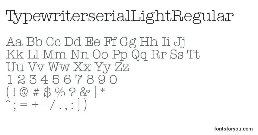 A fonte TypewriterserialLightRegular – alfabeto, números, caracteres especiais