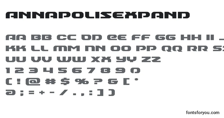 Schriftart Annapolisexpand – Alphabet, Zahlen, spezielle Symbole