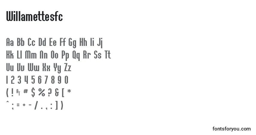 Czcionka Willamettesfc – alfabet, cyfry, specjalne znaki