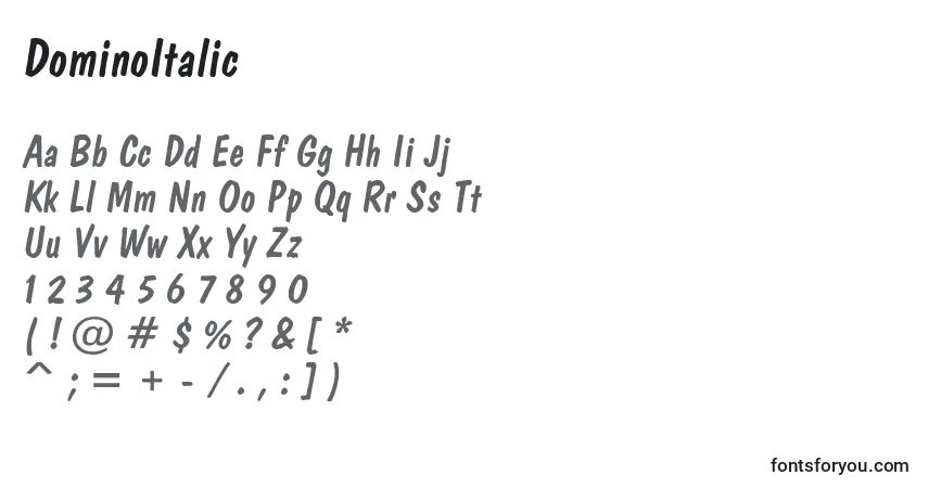A fonte DominoItalic – alfabeto, números, caracteres especiais