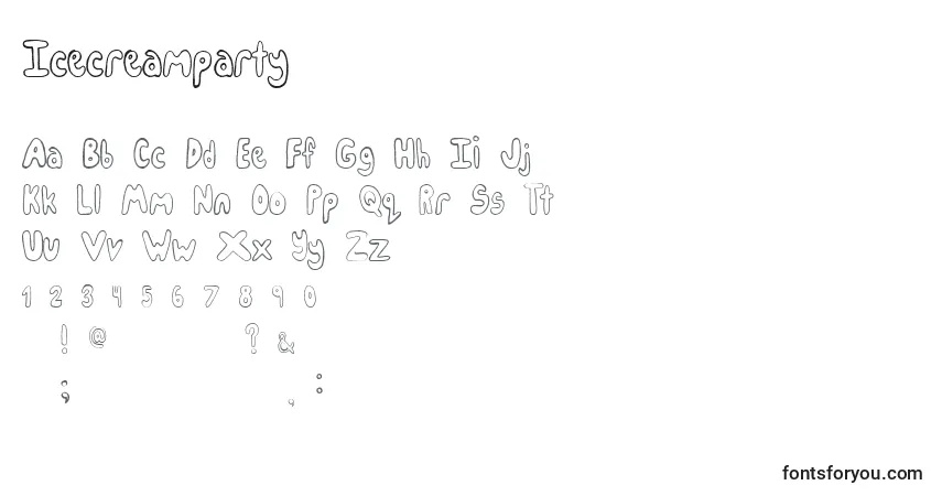 Schriftart Icecreamparty – Alphabet, Zahlen, spezielle Symbole