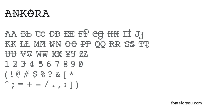 A fonte Ankora – alfabeto, números, caracteres especiais