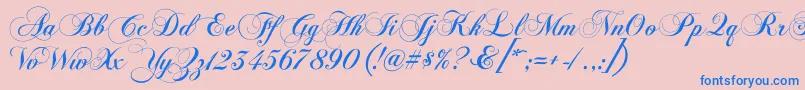 Chopinscriptc-Schriftart – Blaue Schriften auf rosa Hintergrund