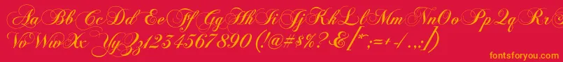 Chopinscriptc-Schriftart – Orangefarbene Schriften auf rotem Hintergrund