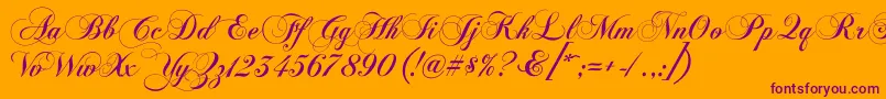 Chopinscriptc-fontti – violetit fontit oranssilla taustalla