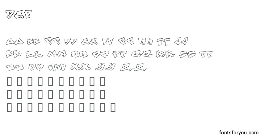 Fuente Def - alfabeto, números, caracteres especiales