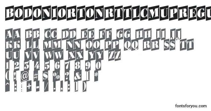 Czcionka BodoniortonrttlcmupRegular – alfabet, cyfry, specjalne znaki