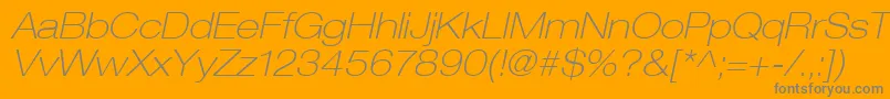 HelveticaLt33ThinExtendedOblique-Schriftart – Graue Schriften auf orangefarbenem Hintergrund