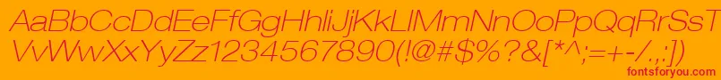 HelveticaLt33ThinExtendedOblique Font – Red Fonts on Orange Background