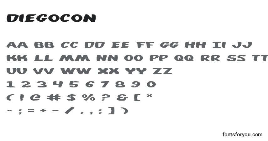 A fonte Diegocon – alfabeto, números, caracteres especiais