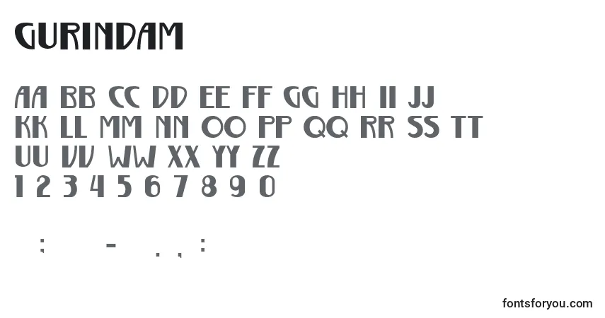 A fonte Gurindam – alfabeto, números, caracteres especiais