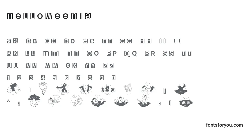 Schriftart Helloweenia – Alphabet, Zahlen, spezielle Symbole