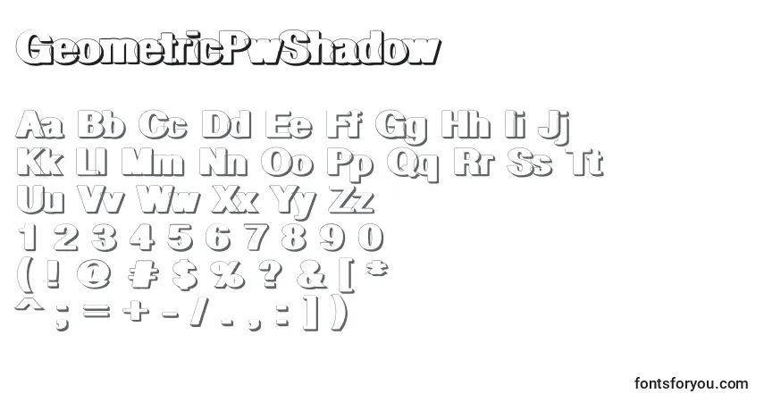 Czcionka GeometricPwShadow – alfabet, cyfry, specjalne znaki