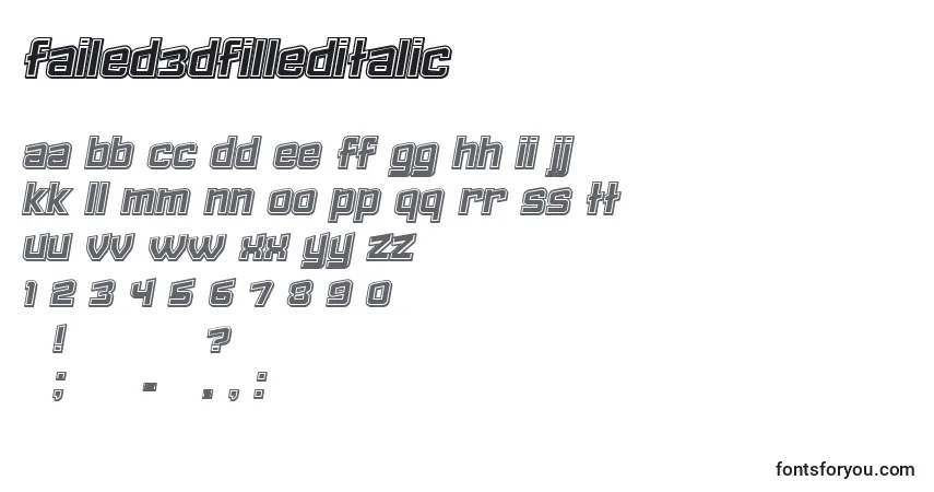 Шрифт Failed3DFilledItalic – алфавит, цифры, специальные символы