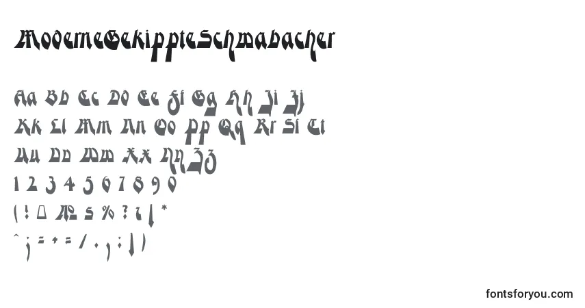 Czcionka ModerneGekippteSchwabacher – alfabet, cyfry, specjalne znaki