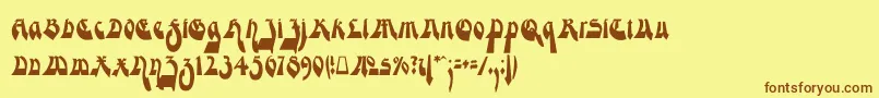 フォントModerneGekippteSchwabacher – 茶色の文字が黄色の背景にあります。