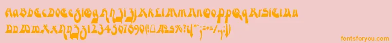 フォントModerneGekippteSchwabacher – オレンジの文字がピンクの背景にあります。