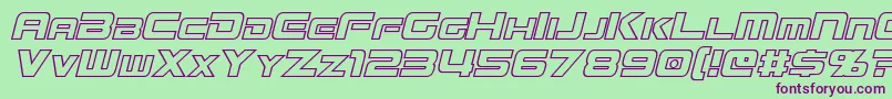 MissionGtRHollowItalic-Schriftart – Violette Schriften auf grünem Hintergrund