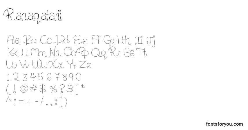 Schriftart Ranaqatarii – Alphabet, Zahlen, spezielle Symbole