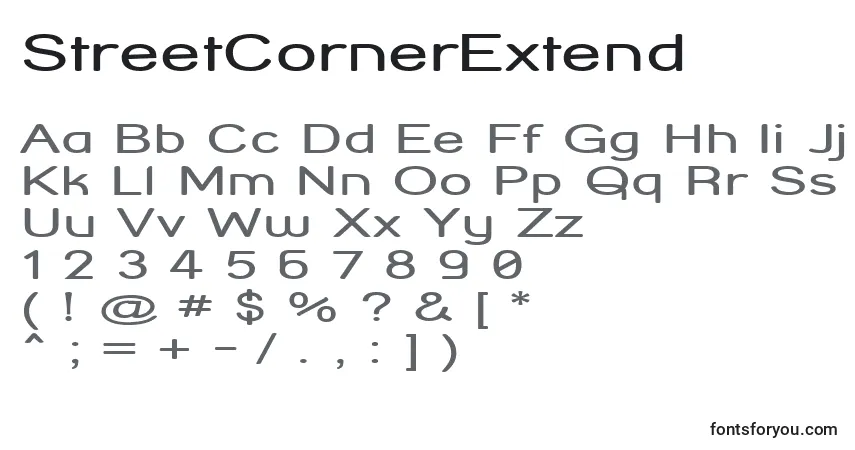 A fonte StreetCornerExtend – alfabeto, números, caracteres especiais