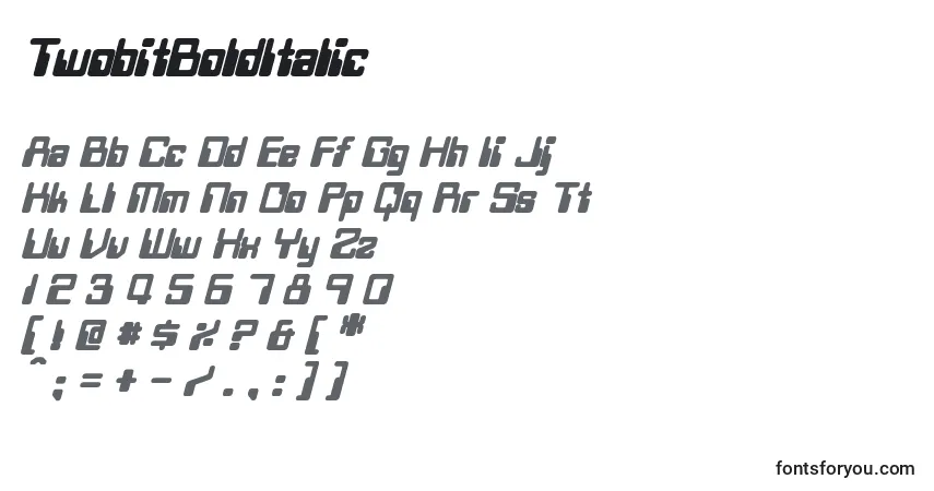 Schriftart TwobitBoldItalic – Alphabet, Zahlen, spezielle Symbole