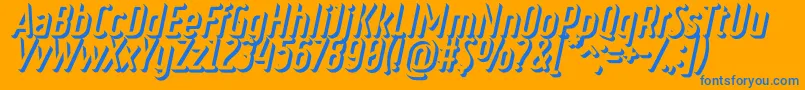 RulerVolumeExtrude-Schriftart – Blaue Schriften auf orangefarbenem Hintergrund