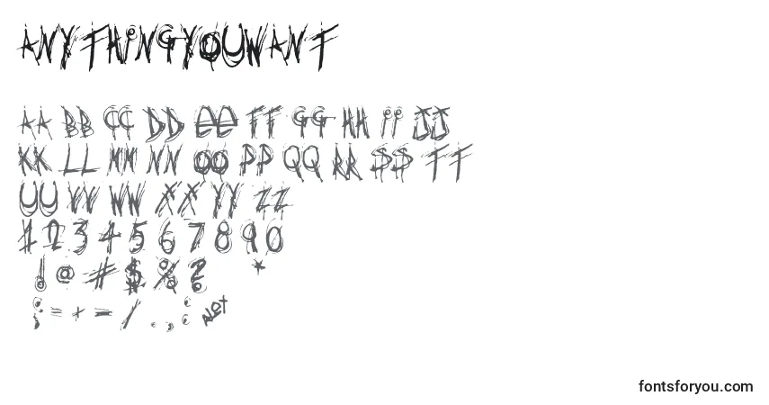 Czcionka Anythingyouwant – alfabet, cyfry, specjalne znaki