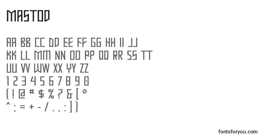 A fonte Mastod – alfabeto, números, caracteres especiais