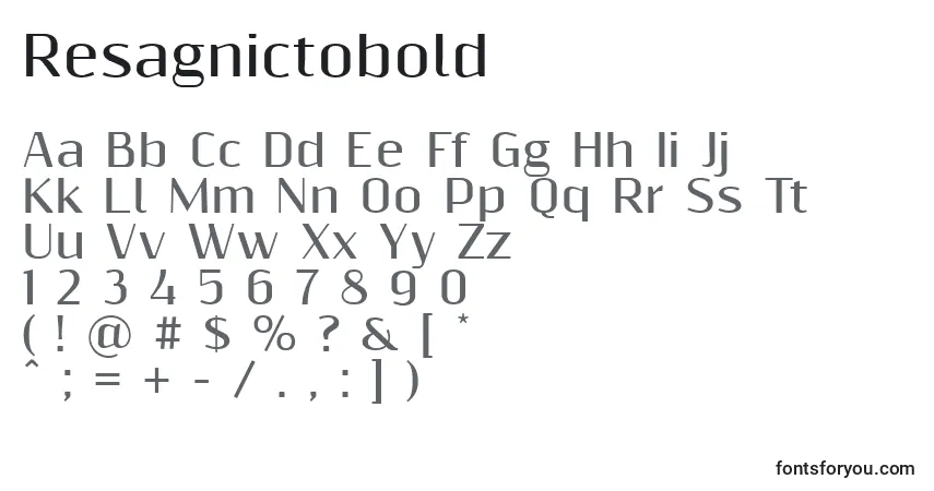 A fonte Resagnictobold – alfabeto, números, caracteres especiais