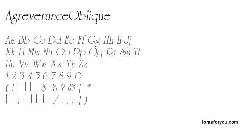 Шрифт AgreveranceOblique – алфавит, цифры, специальные символы