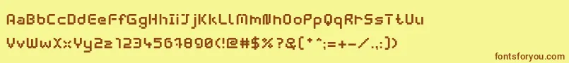 フォントWebpixelBitmapBold – 茶色の文字が黄色の背景にあります。