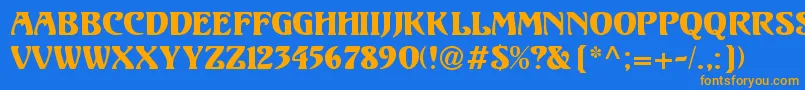 フォントUnicornRegular – オレンジ色の文字が青い背景にあります。