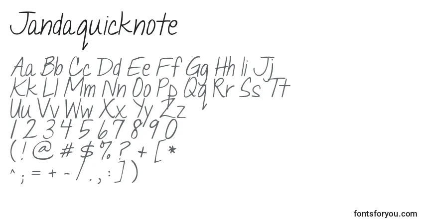 Schriftart Jandaquicknote – Alphabet, Zahlen, spezielle Symbole