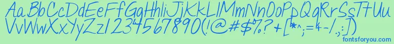 Jandaquicknote Font – Blue Fonts on Green Background