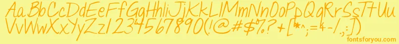 Jandaquicknote-Schriftart – Orangefarbene Schriften auf gelbem Hintergrund