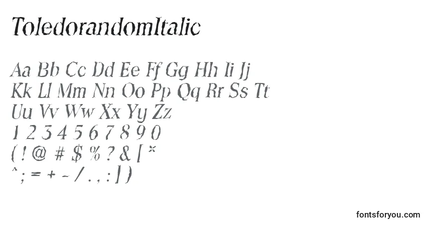 Police ToledorandomItalic - Alphabet, Chiffres, Caractères Spéciaux