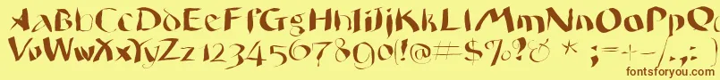 フォントWildquill – 茶色の文字が黄色の背景にあります。