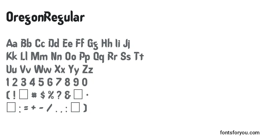 Czcionka OregonRegular – alfabet, cyfry, specjalne znaki