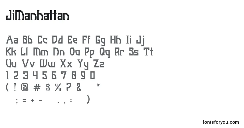 Czcionka JiManhattan – alfabet, cyfry, specjalne znaki