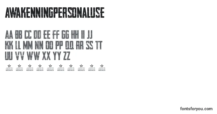 Schriftart AwakenningPersonalUse – Alphabet, Zahlen, spezielle Symbole