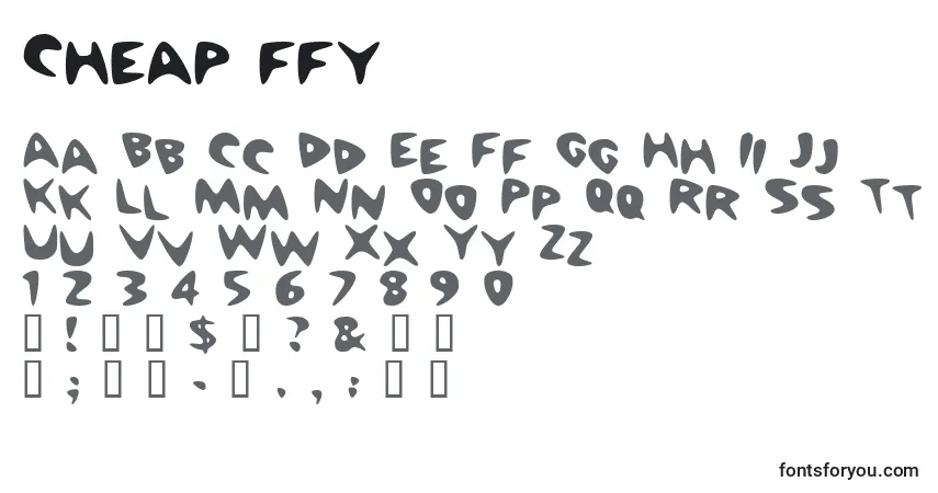 Czcionka Cheap ffy – alfabet, cyfry, specjalne znaki