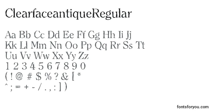 Czcionka ClearfaceantiqueRegular – alfabet, cyfry, specjalne znaki