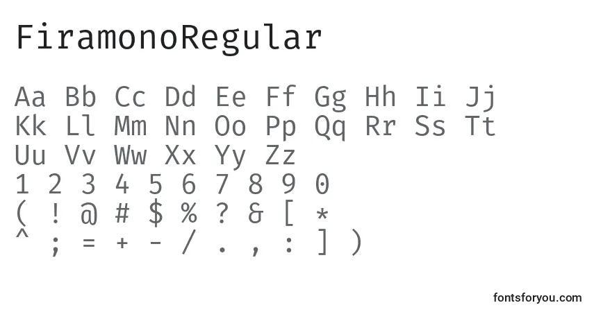 Czcionka FiramonoRegular – alfabet, cyfry, specjalne znaki