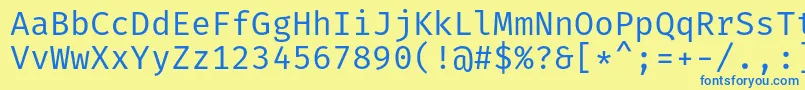 フォントFiramonoRegular – 青い文字が黄色の背景にあります。