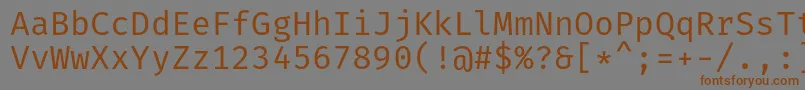 フォントFiramonoRegular – 茶色の文字が灰色の背景にあります。