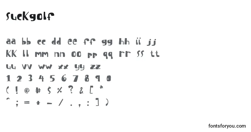 Czcionka Suckgolf – alfabet, cyfry, specjalne znaki